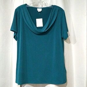 Jaclyn Smith Green Cowl Neck Short Sleeve Top Large
